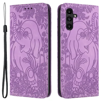 For Samsung Galaxy A55 5G Case Leather Wallet Phone Cover with Wrist Strap - Purple
