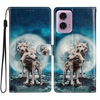 For Motorola Moto E14 4G / G04 4G / G04s 4G / G24 4G Case Pattern Leather Phone Cover with Card Slots - Two Wolves