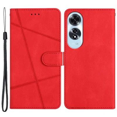 For Oppo A60 4G Case Line Pattern Flip Leather Phone Cover with Card Slots - Red