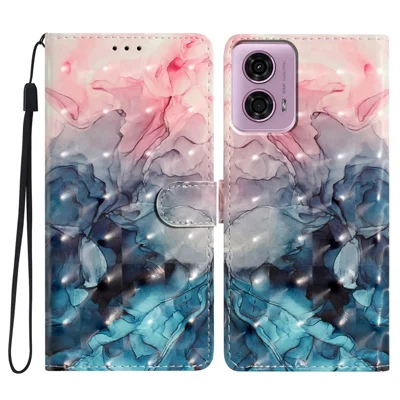 For Motorola Moto G45 5G / G34 5G Case Pattern Printing Leather Phone Cover with Wallet Stand - Pink Blue Marble