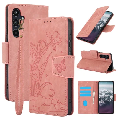 SY-001 For Samsung Galaxy A15 4G / 5G Case Stand Handbag Butterfly Flower Leather Phone Cover - Pink