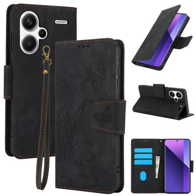 SY-001 For Xiaomi Redmi Note 13 Pro+ 5G Phone Case Pattern Imprint Anti-Scratch Leather Flip Cover - Black