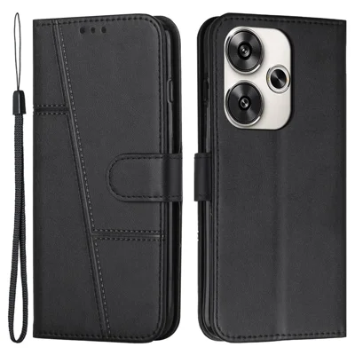 For Xiaomi Redmi Turbo 3 5G / Poco F6 5G Case Calf Texture Magnetic Clasp Leather Phone Cover - Black