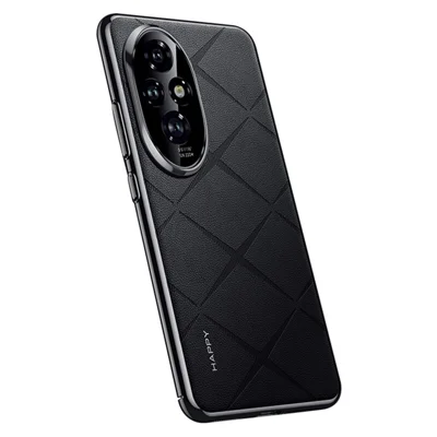 For Honor 200 5G Case PU Leather Coated PC Phone Cover Lens Protection - Black