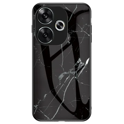 For Xiaomi Redmi Turbo 3 5G Tempered Glass Case Marble Pattern Protective Phone Cover - Black Marble
