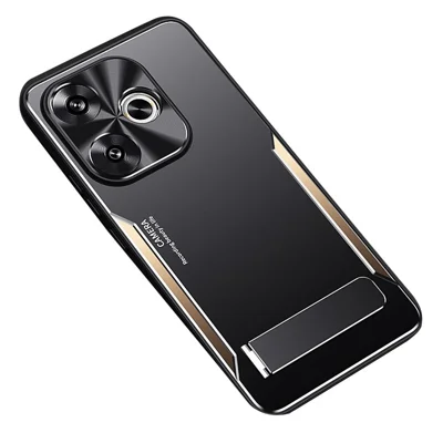 For Xiaomi Redmi Turbo 3 5G / Poco F6 5G Cover Aluminum Alloy + TPU Phone Case with Kickstand - Gold