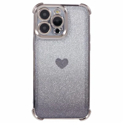 For iPhone 12 Pro Max Slim-Fit Mobile Phone Case Heart Pattern TPU Shell Glittery Powder Phone Cover - Grey
