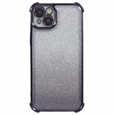 For iPhone 13 Electroplating Phone Case Glitter Powder Gradient Color TPU Phone Cover - Black