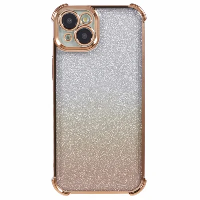 For iPhone 14 Anti-Fall Phone Case Glitter Gradient Electroplating TPU Phone Cover - Gold