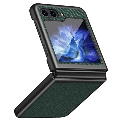 For Samsung Galaxy Z Flip7 FE 5G / Z Flip6 5G / Z Flip5 5G Case Shockproof Cross Texture PU Leather + PC Phone Cover - Green
