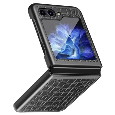 For Samsung Galaxy Z Flip7 FE 5G / Z Flip6 5G / Z Flip5 5G Case Crocodile Texture PU Leather Back Cover - Black