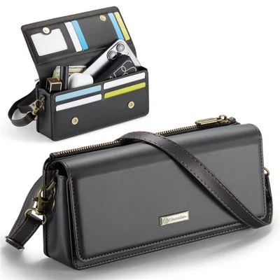 CASEME Me30 Max 4.0-7.5 inch Phone Bag Leather RFID Blocking Crossbody Phone Purse Wallet - Black