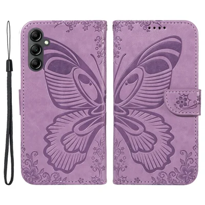 For Samsung Galaxy A15 4G / 5G Case PU Leather Flip Imprinted Butterfly Phone Cover with Wallet - Light Purple