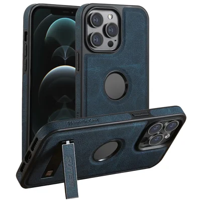 SUTENI G2 For iPhone 12 / 12 Pro Magnetic Case Kickstand Leather+TPU Phone Cover Litchi Texture - Blue