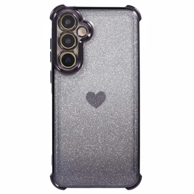 For Samsung Galaxy A35 5G Phone Case Drop Protection Heart Pattern Thicken 4-Corner TPU Cover - Black