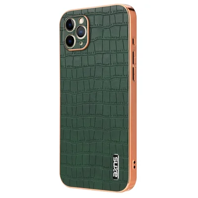 AZNS For iPhone 11 Pro Max Case Crocodile Texture PU+TPU Electroplating Phone Cover - Green