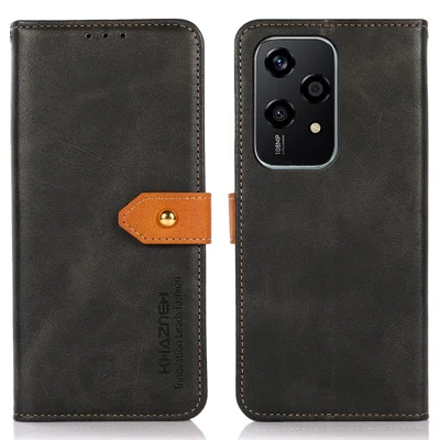 KHAZNEH For Honor 200 Lite Phone Stand Case PU Leather Phone Cover with Gold Magnetic Buckle Decor - Black