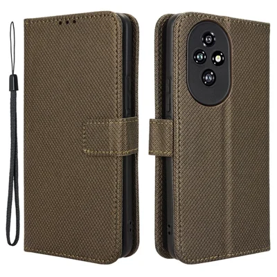 For Honor 200 5G Protective Case Diamond Texture Leather Phone Cover with Wallet - Brown