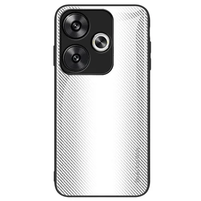 For Xiaomi Poco F6 5G / Redmi Turbo 3 5G Phone Case Tempered Glass+TPU Phone Cover Carbon Fiber Texture - White