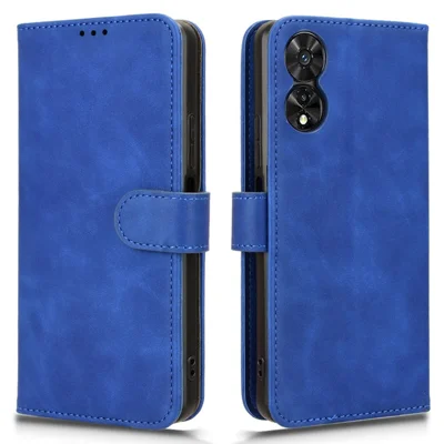 For TCL 505 Cell Phone Case Skin-Feel Leather Phone Stand Cover Wallet Stand Phone Shell - Blue