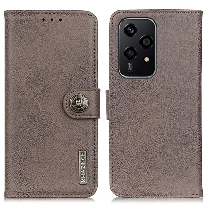 KHAZNEH For Honor 200 Lite Case Cowhide Texture Leather Mobile Phone Cover with Wallet - Khaki