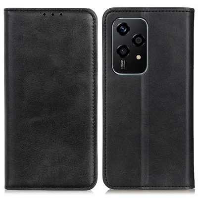 For Honor 200 Lite Protective Case Magnetic Closing Split Leather Wallet Phone Shell - Black