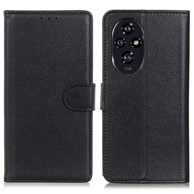 For Honor 200 Pro 5G Case Litchi Texture PU Leather Wallet Protective Phone Cover - Black