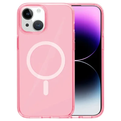 For iPhone 14 Cell Phone Case Compatible with MagSafe PC+TPU Magnetic Phone Cover - Transparent Pink