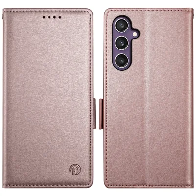 DF-010 For Samsung Galaxy S23 FE Case Drop Protection PU Leather Stand Phone Cover - Rose Gold