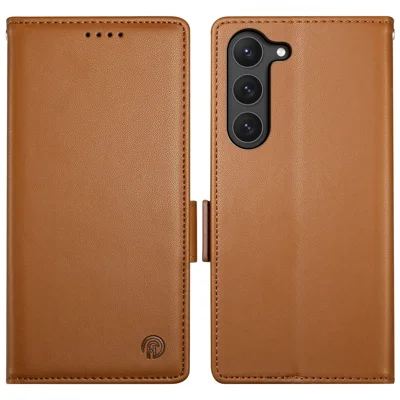 DF-010 For Samsung Galaxy S23 Case Solid Color PU Leather Wallet Stand Phone Cover - Brown