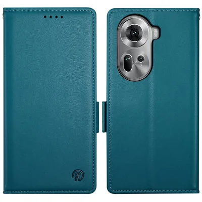 DF-010 For Oppo Reno11 5G (Global) Case PU Leather Phone Cover with Card Holder Side Magnetic Clasp - Blue