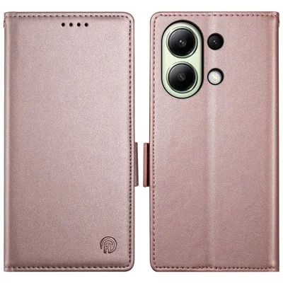 DF-010 For Xiaomi Redmi Note 13 4G Wallet Case Anti-Scratch Leather Phone Cover - Rose Gold