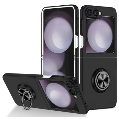 For Samsung Galaxy Z Flip7 FE 5G / Z Flip6 5G Case Rotatable Ring Kickstand Hard PC Phone Cover - Black