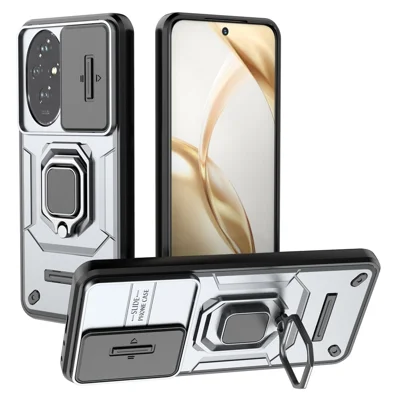 For Honor 200 5G Case Lens Cover Kickstand PC+TPU Phone Shell - Grey