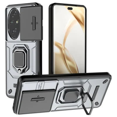 For Honor 200 Pro 5G Case Lens Cover PC+TPU Phone Cover with Kickstand - Grey