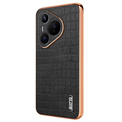 AZNS For Huawei Pura 70 Slim Case Crocodile Texture Leather + TPU Phone Cover - Black