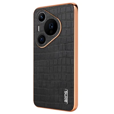 AZNS For Huawei Pura 70 Pro / Pura 70 Pro+ Case PU Leather Coated TPU Electroplating Phone Cover - Black