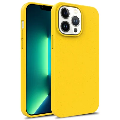 For iPhone 16 Pro Phone Case Wheat Straw + TPU Matte Mobile Phone Back Cover - Yellow