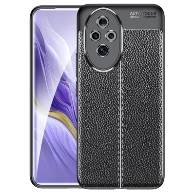 For Honor 200 Pro 5G Case Litchi Texture Flexible TPU Slim Phone Cover - Black