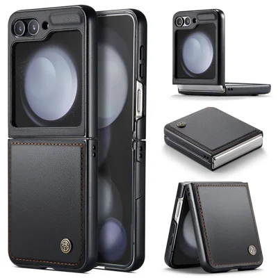 CASEME 023 Series For Samsung Galaxy Z Flip5 5G Case Litchi Texture Leather+PC Phone Cover - Black