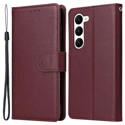 For Samsung Galaxy S23 Wallet Case 3 Card Slots Slim-Fit PU Leather Stand Phone Cover - Wine Red