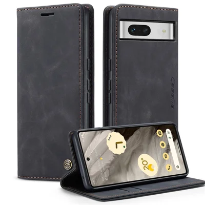 CASEME 013 Series For Google Pixel 7a Case Card Holder Stand Leather Phone Cover - Black