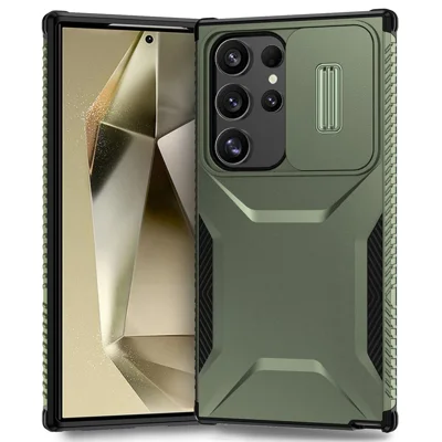 For Samsung Galaxy S24 Ultra Case Camshield TPU+PC Protective Phone Cover - Green