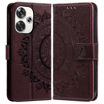 For Xiaomi Poco F6 5G / Redmi Turbo 3 5G Case Imprinted Totem PU Leather Phone Cover - Brown