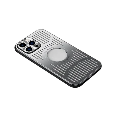 Magnetic Case for iPhone 14 Pro 6.1 inch Phone Cover Hollow Heat Dissipation Phone Case PC+Metal Phone Cover - Silver
