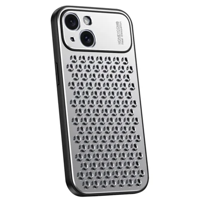 Cell Phone Case for iPhone 14 Honeycomb Texture Aluminum Alloy+TPU Phone Cover - Silver