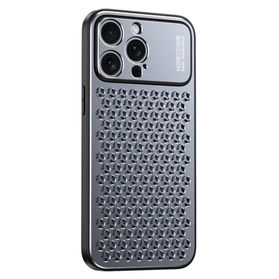 Anti-Scratch Phone Case for iPhone 14 Pro Max Honeycomb Texture Aluminum Alloy+TPU Cell Phone Cover - Grey