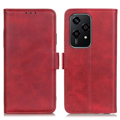 For Honor 200 Lite Case Leather Flip Wallet Cowhide Texture Phone Cover - Red