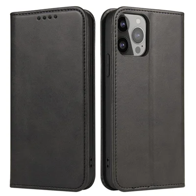 For iPhone 16 Pro Max Case Leather Phone Wallet Cover Magnetic Auto-Absorbed - Black