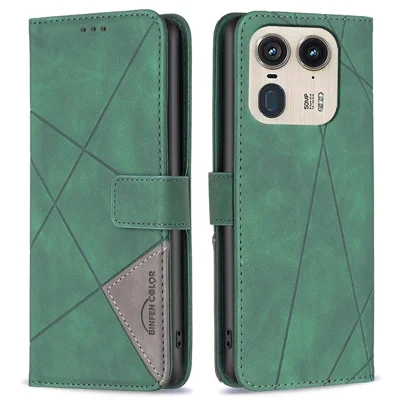 BINFEN COLOR For Motorola Edge 50 Ultra 5G / Moto X50 Ultra 5G Phone Cases Wallet Stand Geometry Imprint Leather Cover - Green